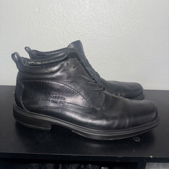 Ecco Berlin Gore Tex Black Leather Chukka Ankle Boots Mens Sz EU 46 US 12/12.5